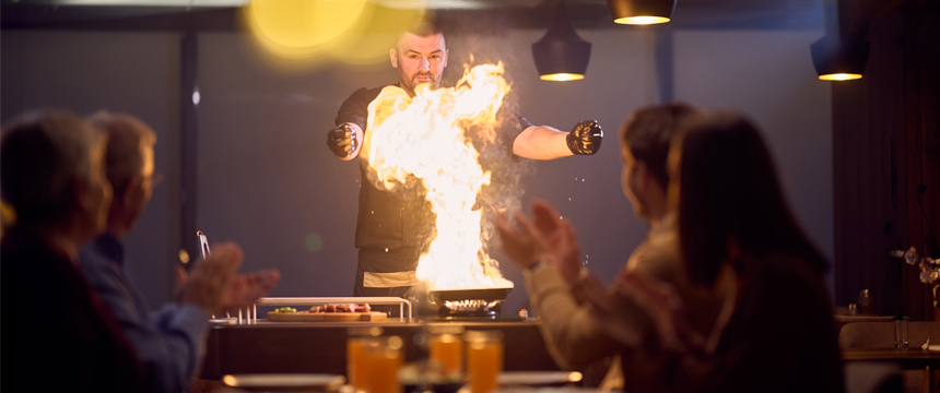 Teppanyaki chef cooking at the grill (placeholder image)