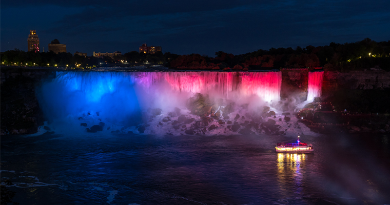 Niagara Falls at night with lights and attractions (placeholder image)