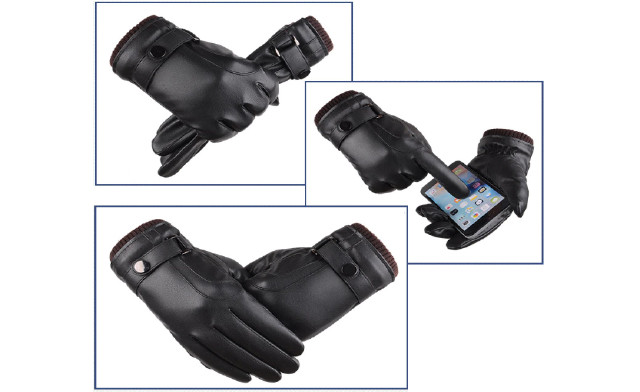Image of $15 for a Pair of Mens Faux Leather Touch Screen Gloves (a $27.95 Value)