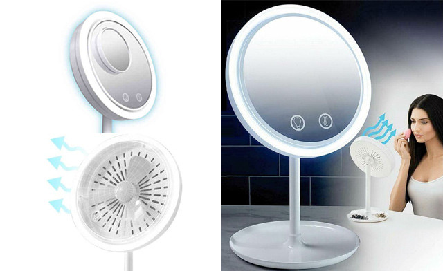 $20.90 for an Extra Bright Makeup Mirror with Cool Breeze Fan & Suction Cup Mirror (a $35.99 Value)