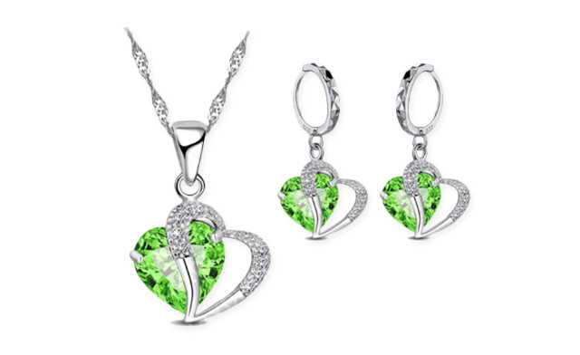 Image of $19 for a Sterling Silver Crystal Heart Set (a $92.50 Value)