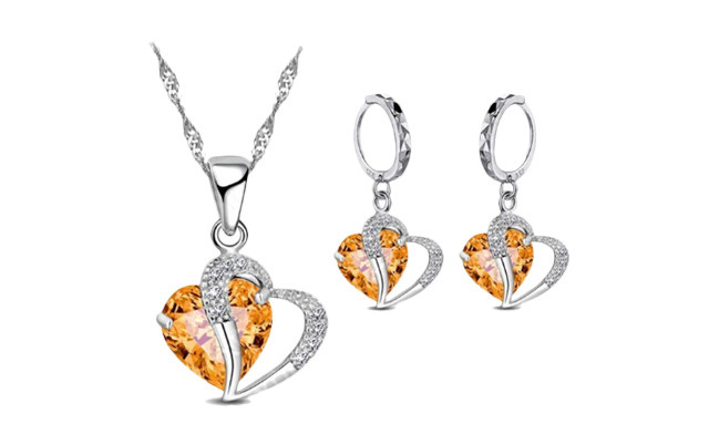 Image of $19 for a Sterling Silver Crystal Heart Set (a $92.50 Value)