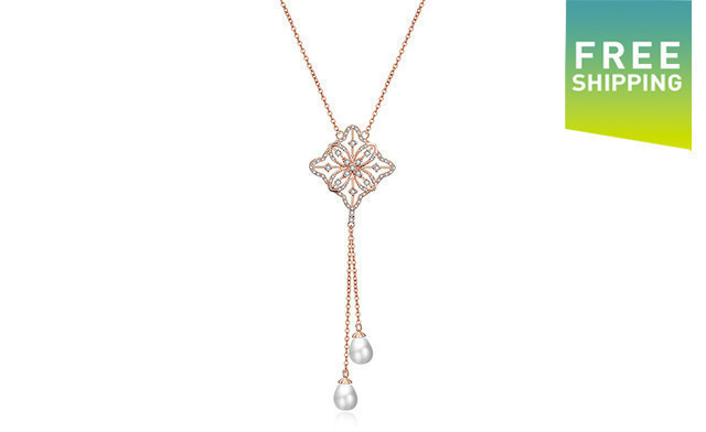 Image of $20 for a Clover Diamond Necklace with Pearl Drops (a $139 Value)