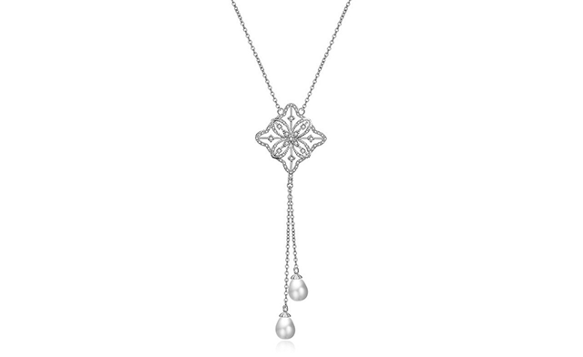 Image of $20 for a Clover Diamond Necklace with Pearl Drops (a $139 Value)