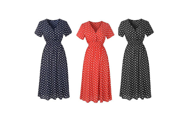 Image of $29.95 for a Women Polka Dots V Neck Dress (a $74.99 value)