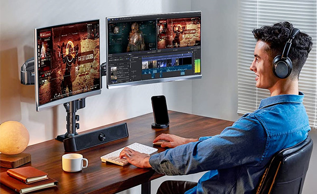 Image of $39.95 for a Height Adjustable Dual Monitor Stand (a $102.99 Value)