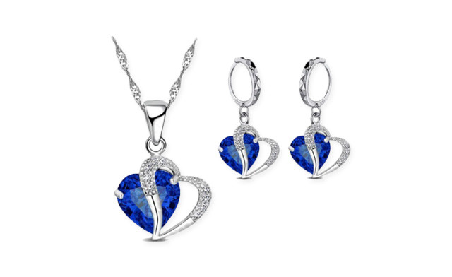 Image of $20.95 for a Sterling Silver Crystal Heart Set (a $92.50 Value)