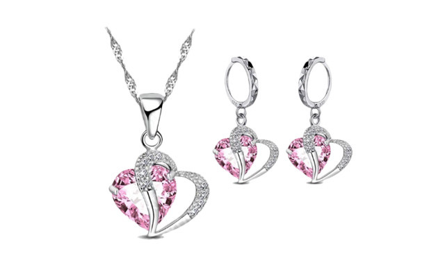 Image of $20.95 for a Sterling Silver Crystal Heart Set (a $92.50 Value)