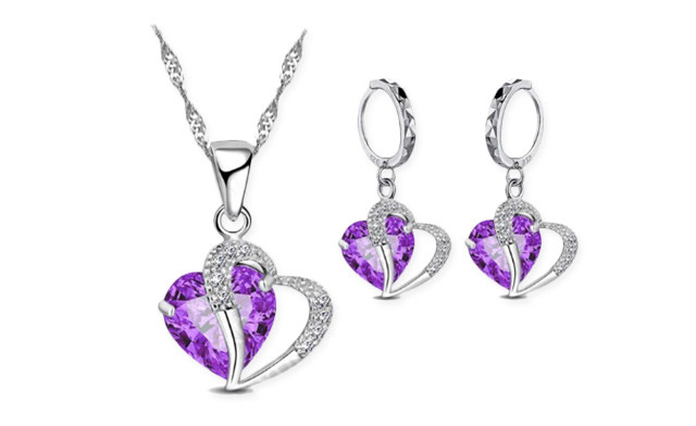 Image of $20.95 for a Sterling Silver Crystal Heart Set (a $92.50 Value)