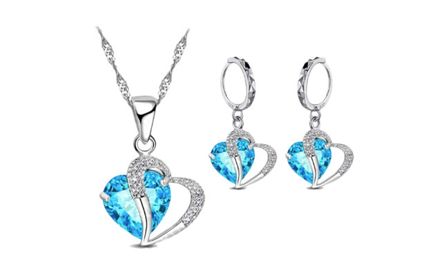 Image of $20.95 for a Sterling Silver Crystal Heart Set (a $92.50 Value)