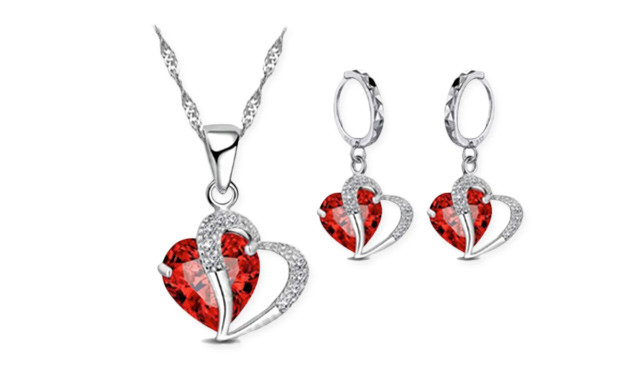 Image of $20.95 for a Sterling Silver Crystal Heart Set (a $92.50 Value)