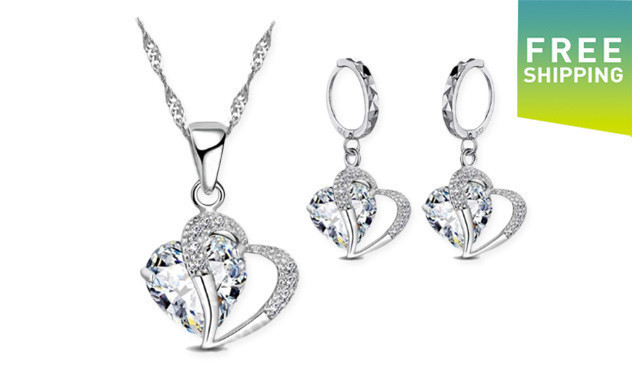 Image of $20.95 for a Sterling Silver Crystal Heart Set (a $92.50 Value)