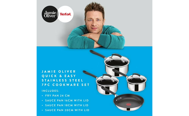 Image of $59.99 for a T-fal Jamie Oliver Stainless Steel 7-Piece Cookware Set (a $129 Value)