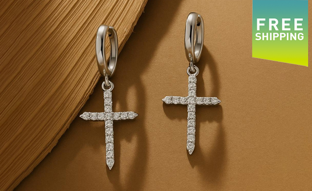 Image of $86.99 for Moissanite Cross Hoop Earrings (a $357.84 Value)