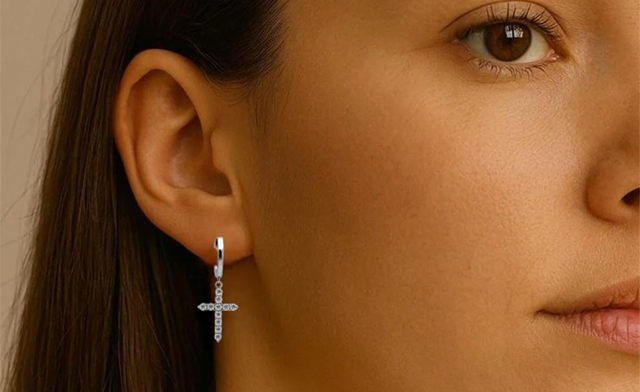 Image of $86.99 for Moissanite Cross Hoop Earrings (a $357.84 Value)