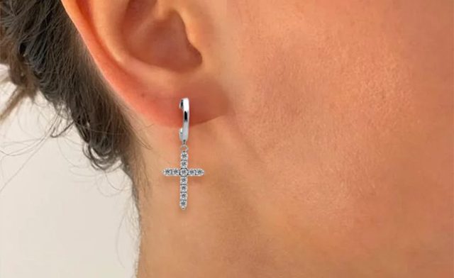 Image of $86.99 for Moissanite Cross Hoop Earrings (a $357.84 Value)