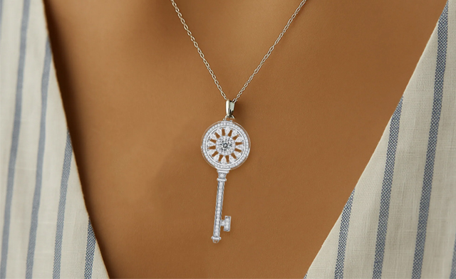 Image of $101.99 for a Moissanite Key Pendant Necklace (a $417.48 Value)