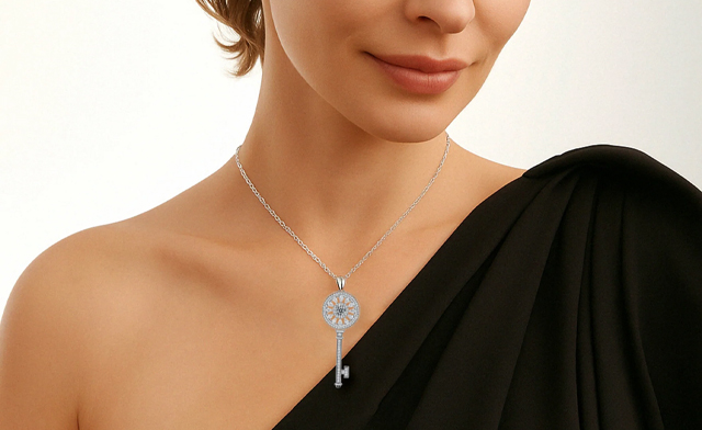 Image of $101.99 for a Moissanite Key Pendant Necklace (a $417.48 Value)