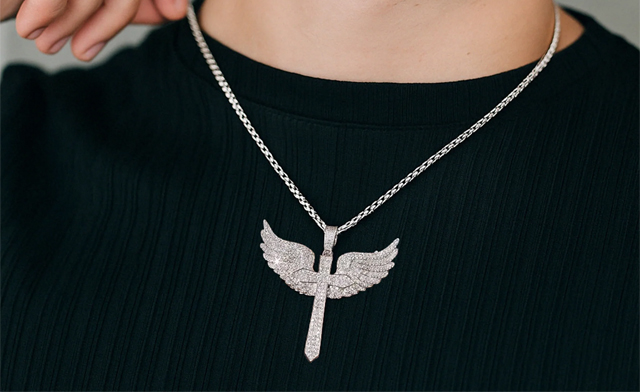 Image of $316.99 for a Moissanite Angel Wing Cross Pendant Necklace (a $1,303.56 Value)