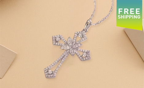 $101.99 for a Moissanite Floral Cross Pendant Necklace (a $417.48 Value)