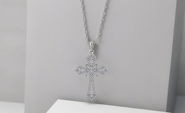 Image of $101.99 for a Moissanite Floral Cross Pendant Necklace (a $417.48 Value)