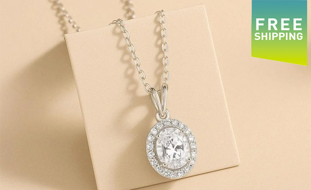 Image of $126.99 for a Moissanite Halo Pendant Necklace (a $519.72 Value)