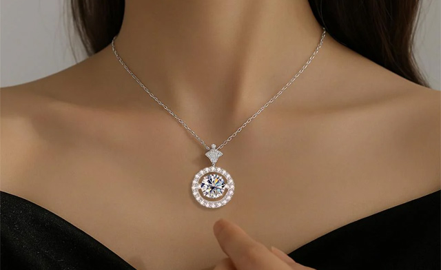 Image of $93.99 for a Moissanite Round Halo Pendant Necklace (a $383.40 Value)