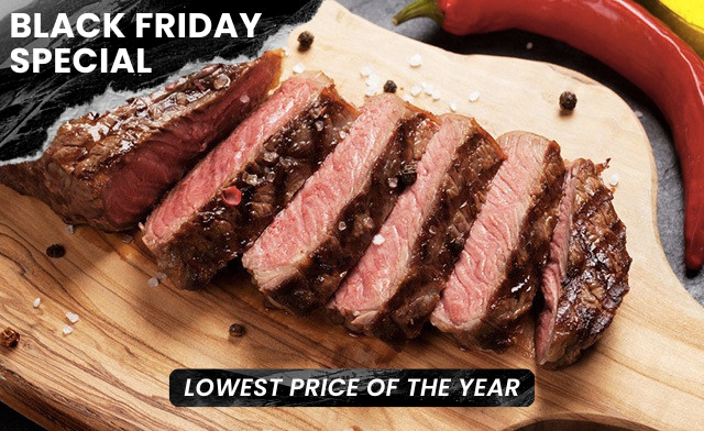 Image of $89.99 for 6 x 12 oz New York Hand-Cut AA/AAA Striploin Steaks (a $142 Value)