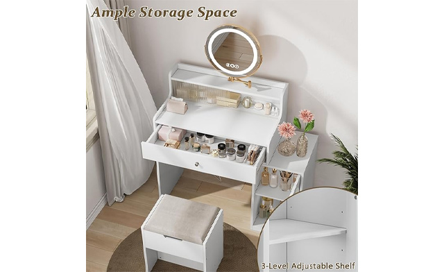 Image of $159 for an LED Mirror Vanity Table Set with Stool & Storage (a $349.99 Value)