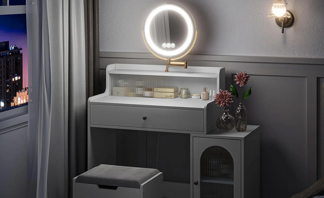 Image of $159 for an LED Mirror Vanity Table Set with Stool & Storage (a $349.99 Value)