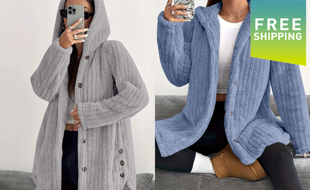 Image of $36.99 for a Women's Long-Sleeve Hooded Plush Coat (a $69.99 Value)