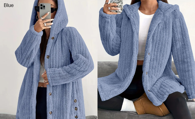 Image of $36.99 for a Women's Long-Sleeve Hooded Plush Coat (a $69.99 Value)