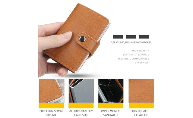 Image of $16 for a Compact PU Leather Wallet with RFID Aluminum Card Holder (a $29.99 Value)