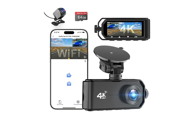 Image of $75 for a 4K Front & Rear Dash Cam with WiFi & 64GB Card (a $129.99 Value)