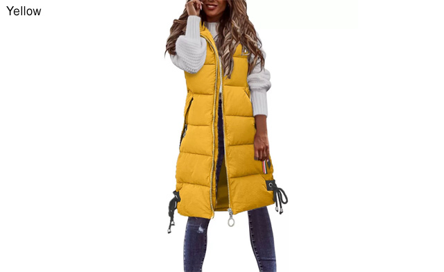 Image of $55 for a Women's Fleece Long Vest Jacket with Hood & Pockets (an $89.99 Value)