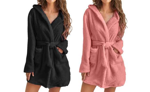 Image of $28.99 for a Hooded Plush Warm Bathrobe (a $45.99 Value)