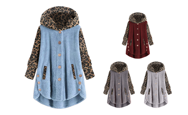 Image of $30 for a Women's Leopard Print Hooded Plush Coat (a $69.99 Value)