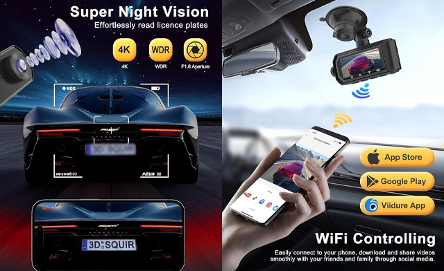 Image of $77 for a 4K Front & Rear Dash Cam with WiFi & 64GB Card (a $129.99 Value)