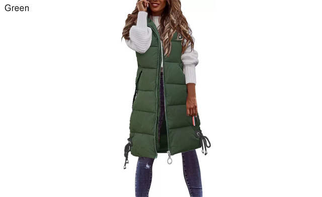 Image of $57 for a Women's Fleece Long Vest Jacket with Hood & Pockets (an $89.99 Value)