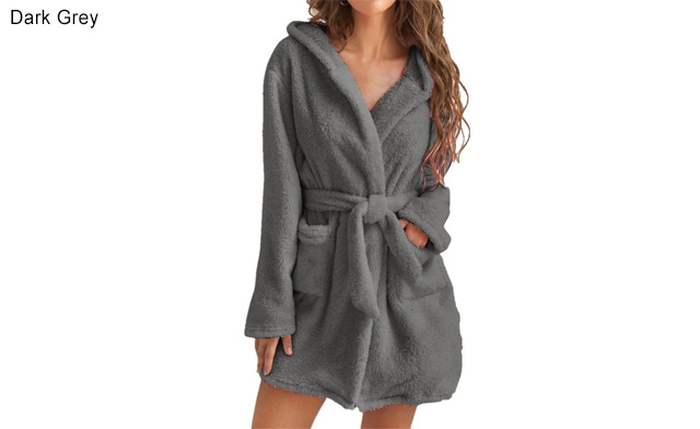 Image of $30.99 for a Hooded Plush Warm Bathrobe (a $45.99 Value)