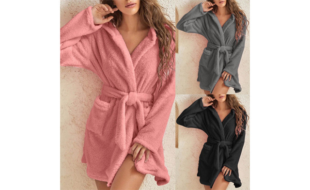 Image of $30.99 for a Hooded Plush Warm Bathrobe (a $45.99 Value)