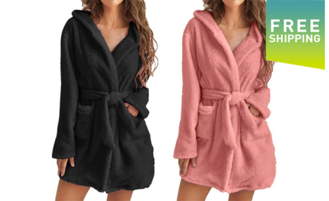 $30.99 for a Hooded Plush Warm Bathrobe (a $45.99 Value)