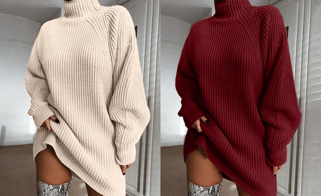 Image of $33.99 for a Women’s Turtleneck Knitted Sweater Dress (a $42.10 Value)