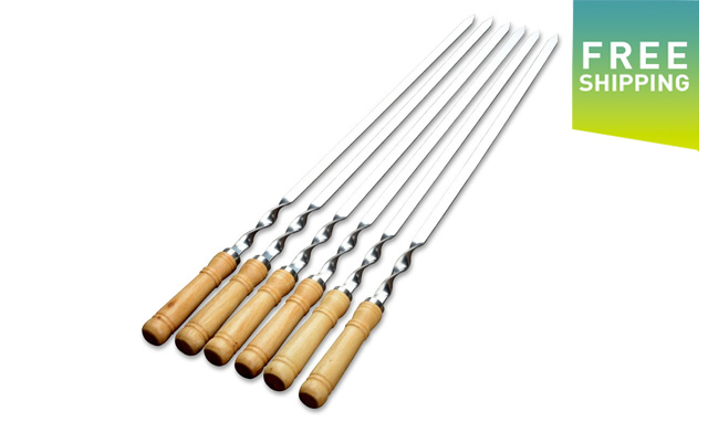 Image of $34.95 for a 6-Pack of Wood BBQ Fork Skewers (a $49 Value)