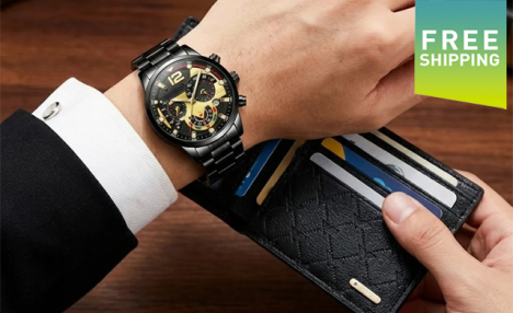 $28.95 for a Men’s Wallet and Watch Set (a $79.99 Value)