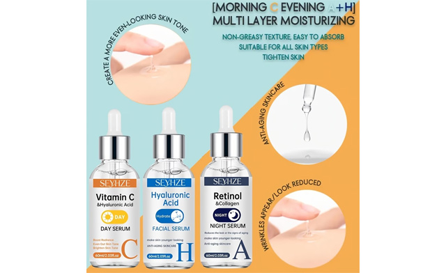 Image of $19.99 for a 3-Piece Vitamin C, Retinol & Hyaluronic Acid Serum Set ($37.99 Value)
