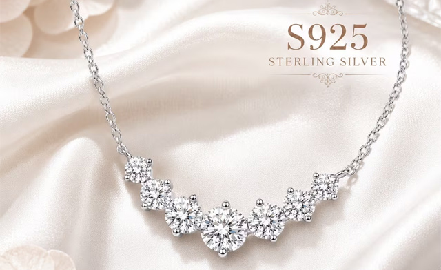 Image of $39.99 for a Sterling Silver Necklace with 7 Moissanite Stones (a $119.95 Value)