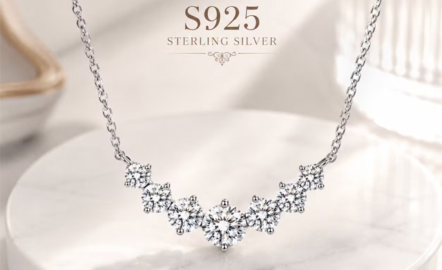 Image of $39.99 for a Sterling Silver Necklace with 7 Moissanite Stones (a $119.95 Value)