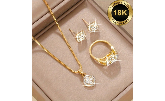 Image of $29.95 for an 18K Gold-Plated Stainless Steel Jewelry Set (a $59.99 Value)