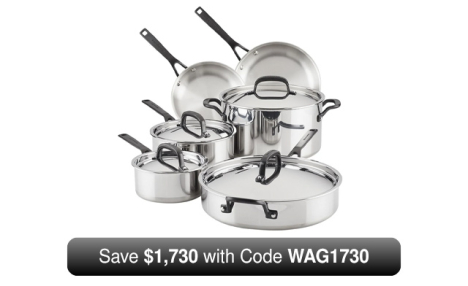 10pc KitchenAid 5-Ply Clad Stainless Steel Cookware with Code WAG1730